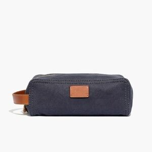 Madewell Navy Canvas Toiletry Kit with Brown Leather Trim